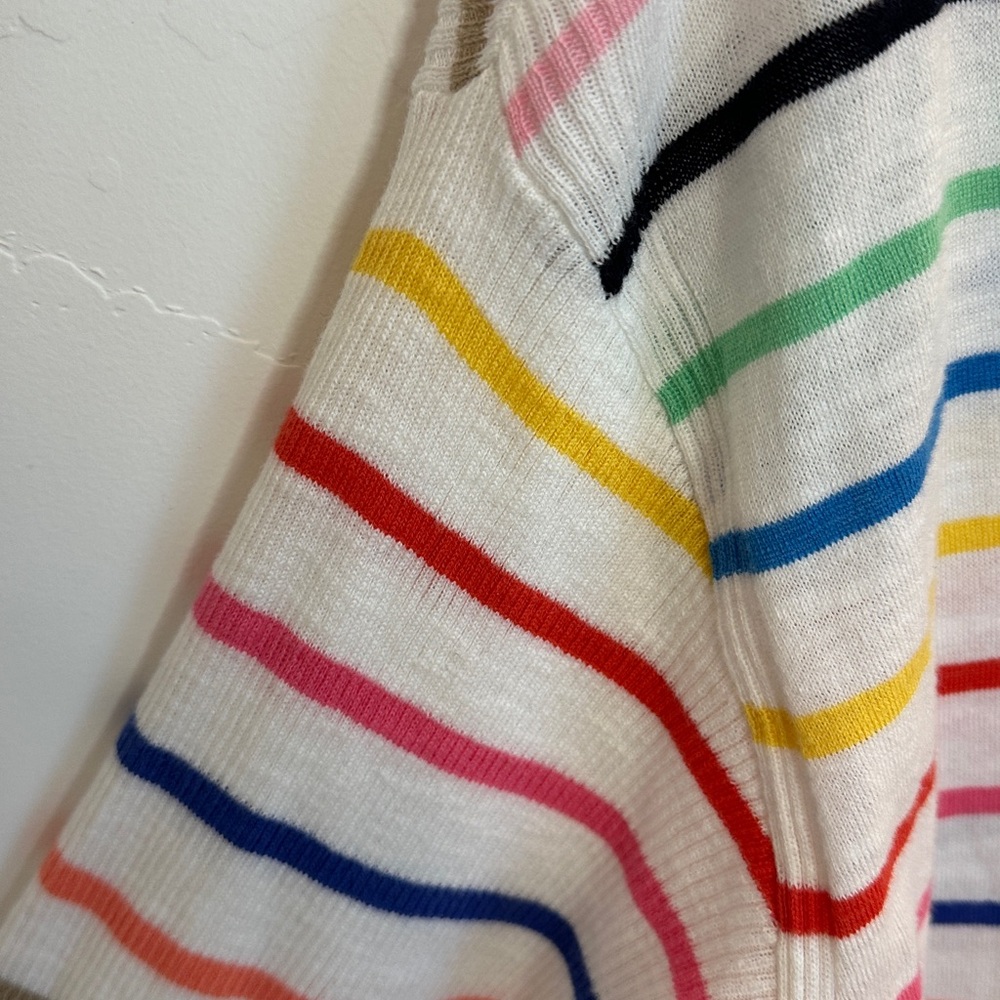 Talbots Multicolor Striped Knit V-neck Cotton Sweater Drop Sleeve Size Medium - Picture 3 of 8